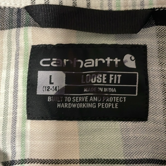 Carhartt Women’s Large Short Sleeve Loose Fit Woven Button Front Plaid NWT - Picture 4 of 5